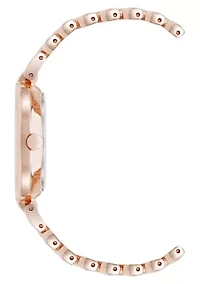 Quartz Round Rose Gold-tone Metal Alloy Link Bracelet Watch