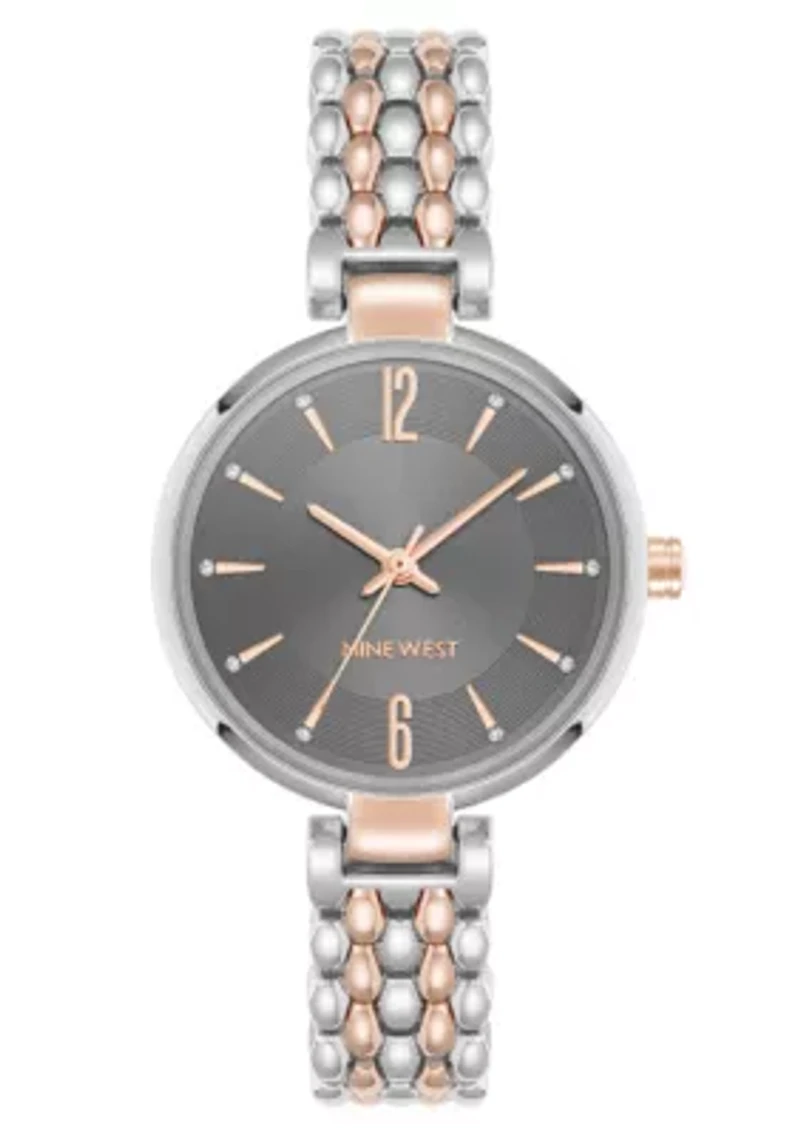 Quartz Round Two-tone Metal Alloy Link Bracelet Watch