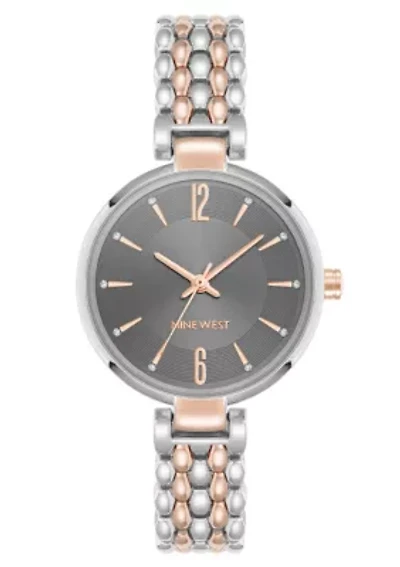 Quartz Round Two-tone Metal Alloy Link Bracelet Watch