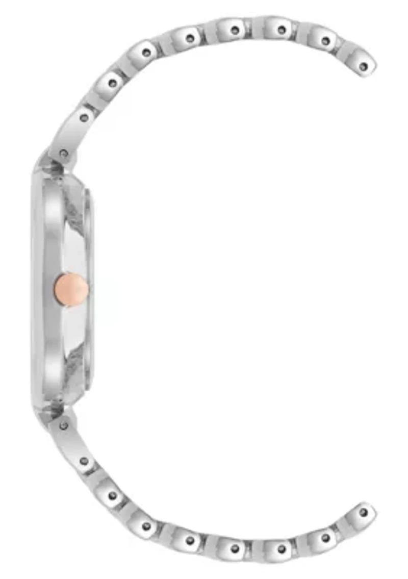 Quartz Round Two-tone Metal Alloy Link Bracelet Watch