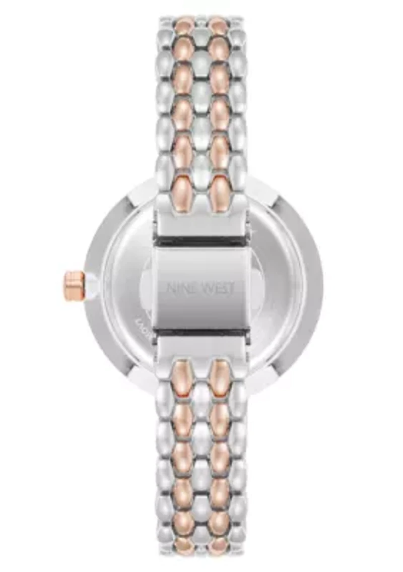Quartz Round Two-tone Metal Alloy Link Bracelet Watch