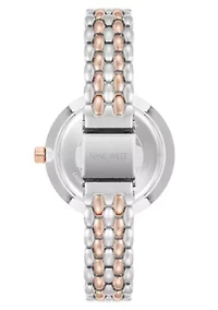 Quartz Round Two-tone Metal Alloy Link Bracelet Watch
