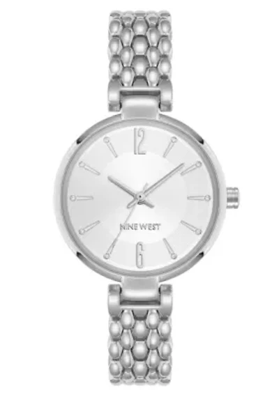 Quartz Round Silver-tone Metal Alloy Link Bracelet Watch