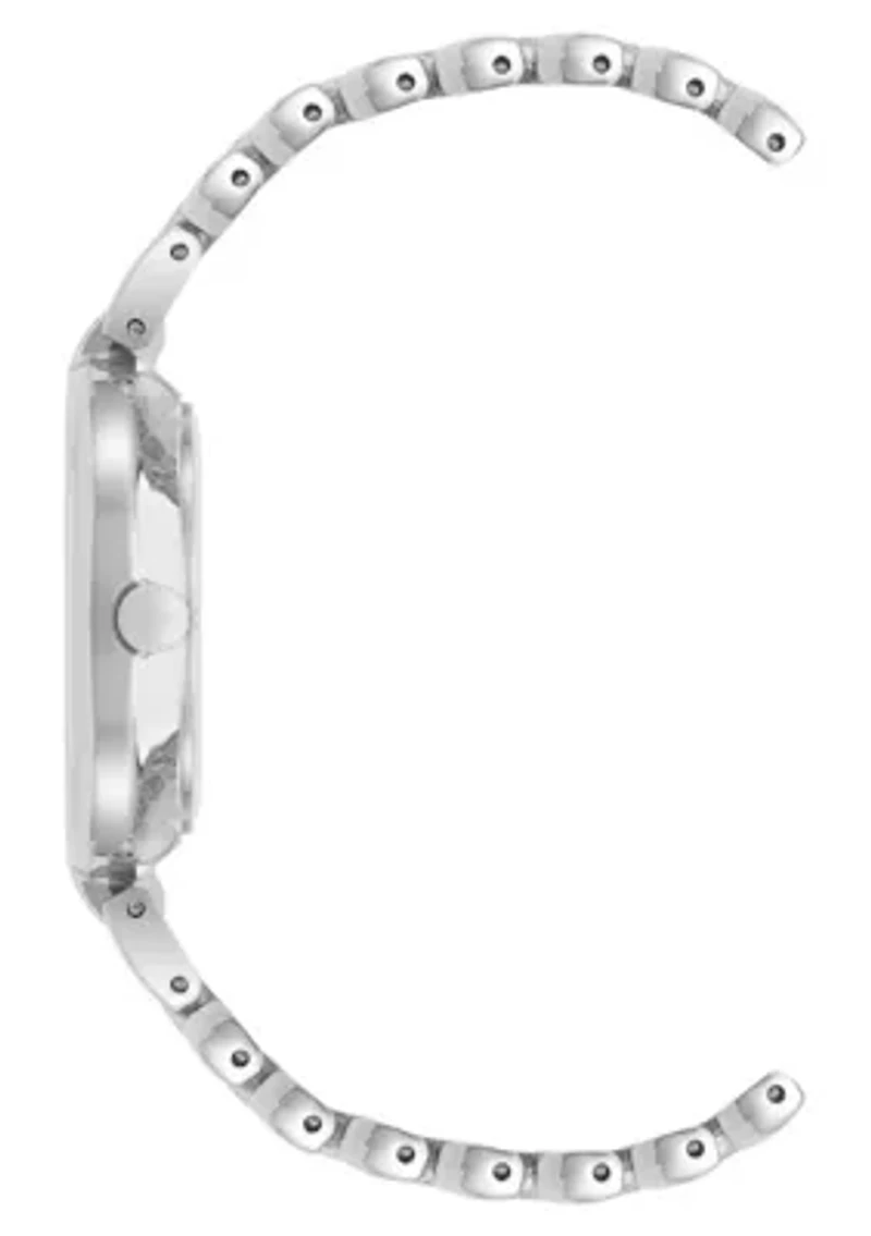 Quartz Round Silver-tone Metal Alloy Link Bracelet Watch