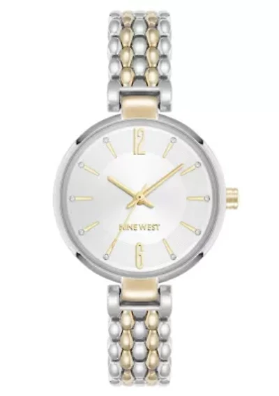 Quartz Round Two-tone Metal Alloy Link Bracelet Watch