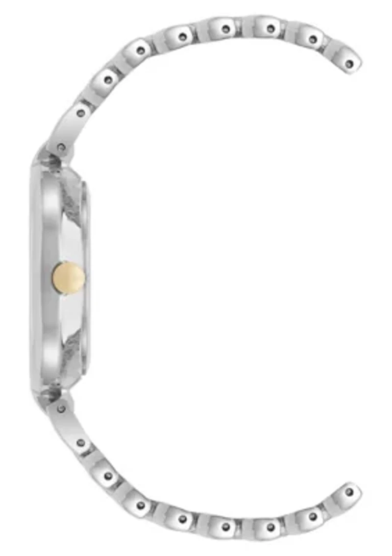 Quartz Round Two-tone Metal Alloy Link Bracelet Watch