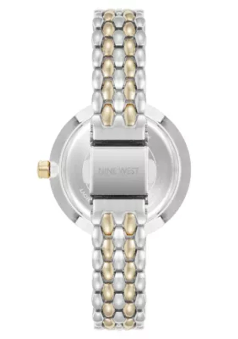 Quartz Round Two-tone Metal Alloy Link Bracelet Watch