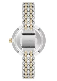 Quartz Round Two-tone Metal Alloy Link Bracelet Watch