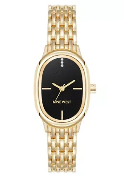 Quartz Oval Gold-tone Metal Alloy Link Bracelet Watch