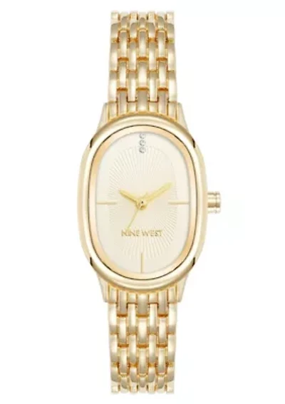 Quartz Oval Gold-tone Metal Alloy Link Bracelet Watch