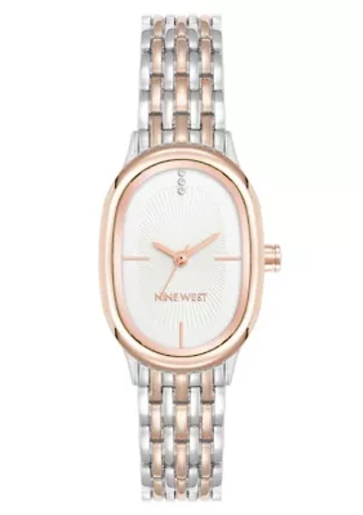 Quartz Oval Two-tone Metal Alloy Link Bracelet Watch
