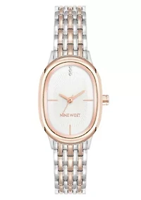 Quartz Oval Two-tone Metal Alloy Link Bracelet Watch