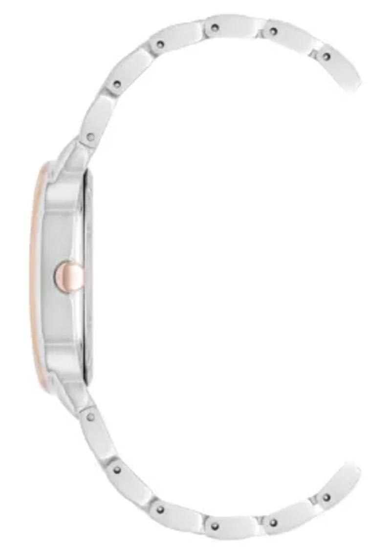 Quartz Oval Two-tone Metal Alloy Link Bracelet Watch