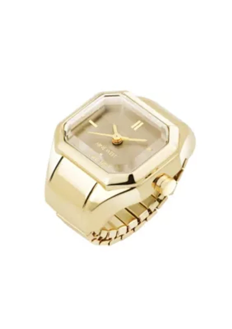 Nine West Women's Quartz Iconic Tan and Gold-Tone Metal Alloy Ring Watch, 22mm