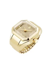 Nine West Women's Quartz Iconic Tan and Gold-Tone Metal Alloy Ring Watch, 22mm