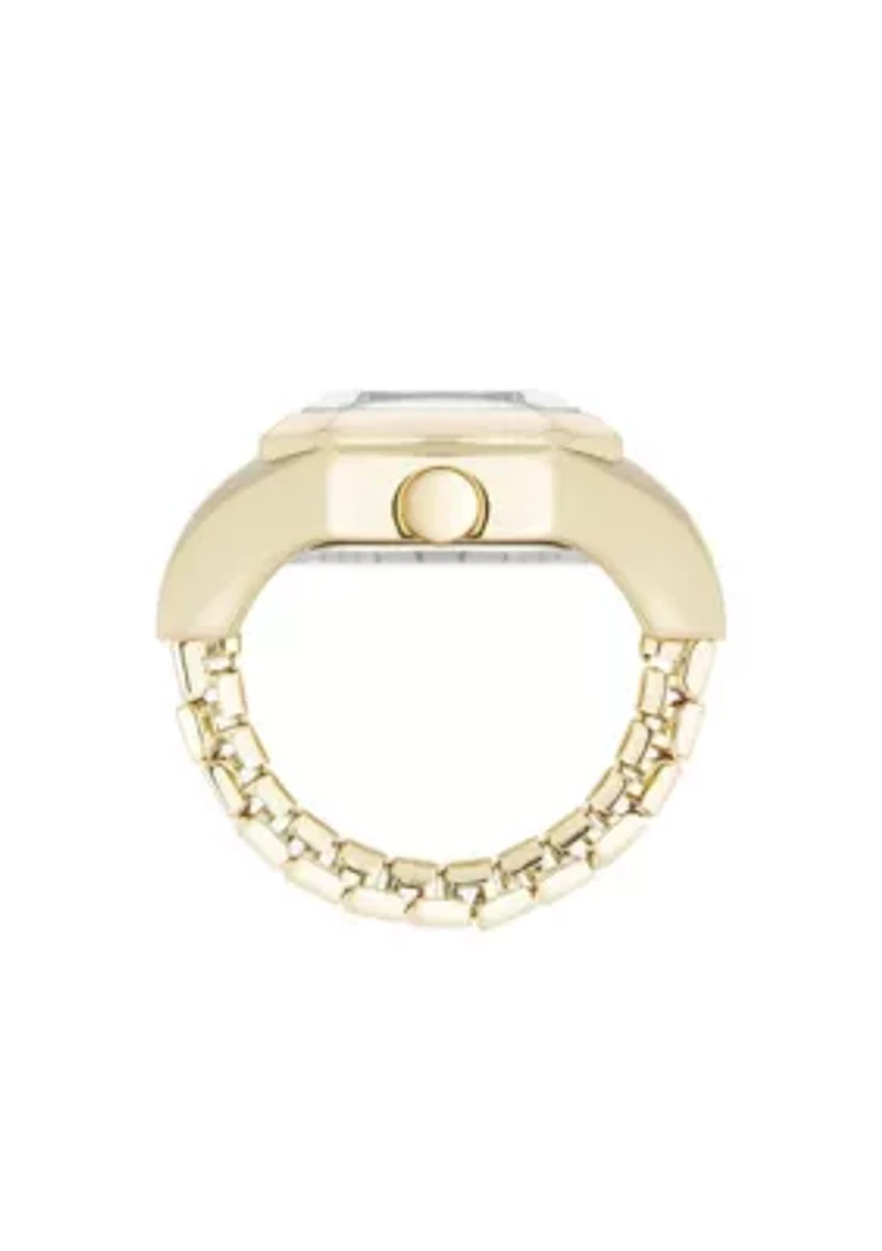 Nine West Women's Quartz Iconic Tan and Gold-Tone Metal Alloy Ring Watch, 22mm