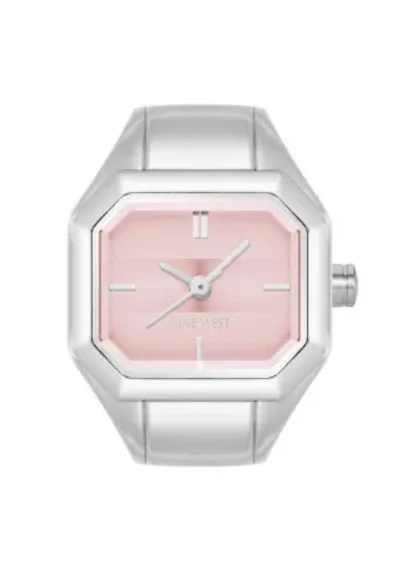 Nine West Women's Quartz Iconic Pink and Silver-Tone Metal Alloy Ring Watch, 22mm
