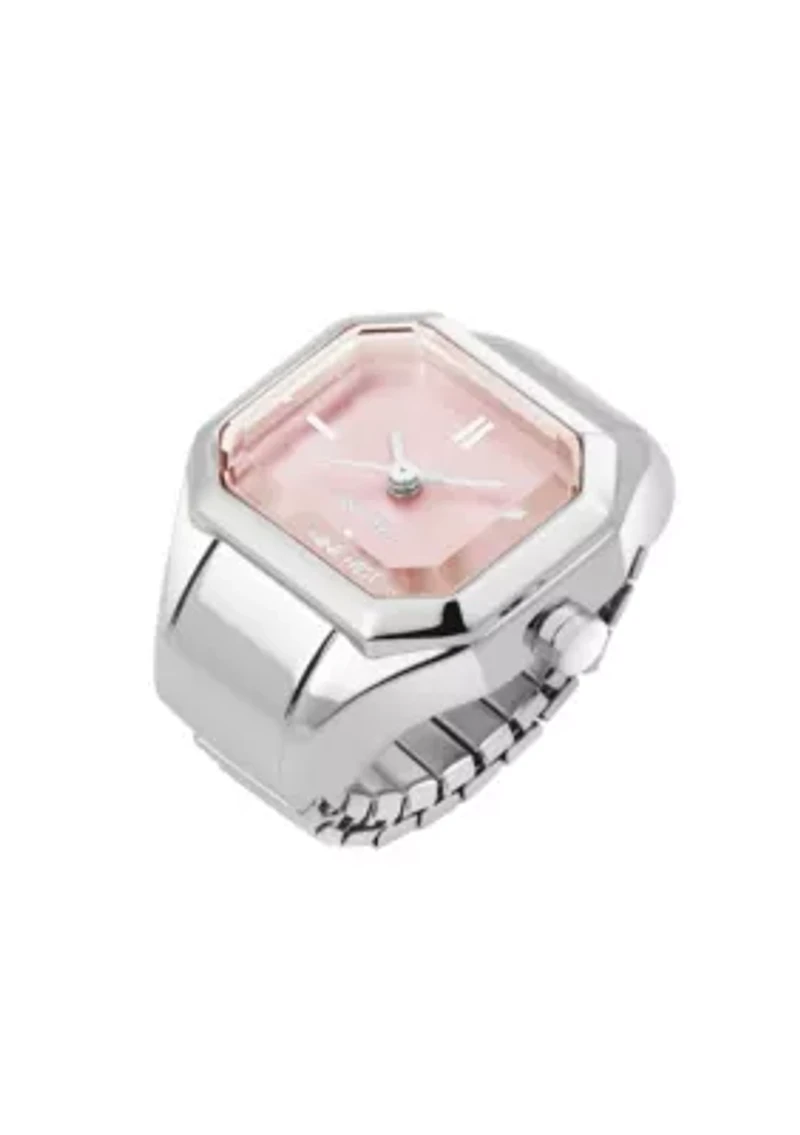 Nine West Women's Quartz Iconic Pink and Silver-Tone Metal Alloy Ring Watch, 22mm