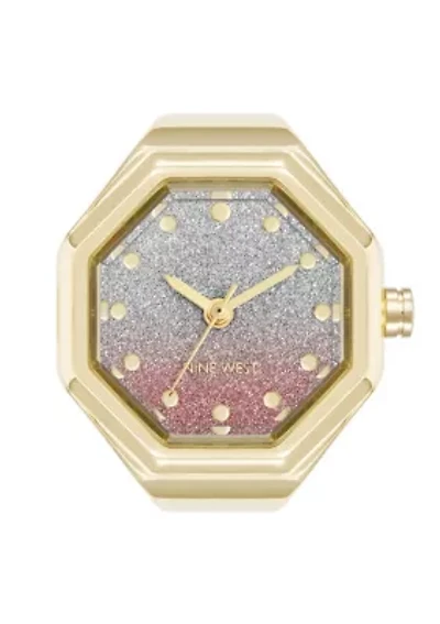 Nine West Women's Quartz Octagonal Ombre Glitter Gold-Tone Metal Alloy Ring Watch, 23mm