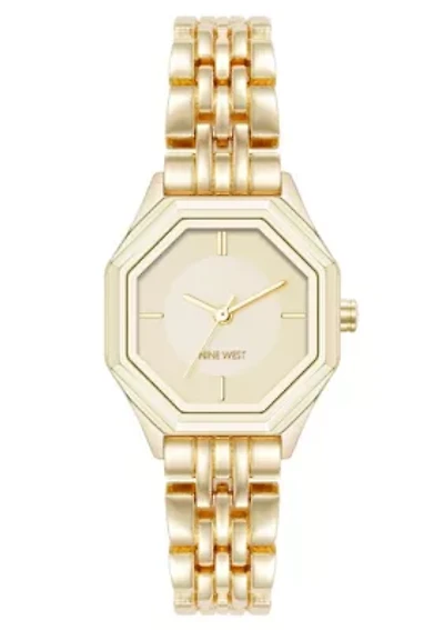 Women's Octagonal Gold-tone Metal Alloy Link Bracelet Watch
