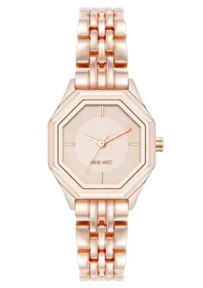 Women's Octagonal Rose Gold-tone Metal Alloy Link Bracelet Watch