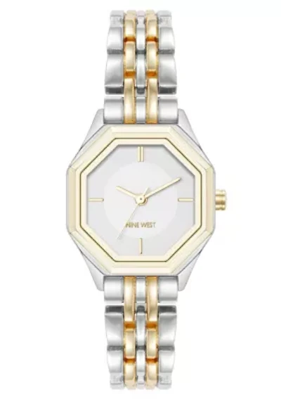 Women's Octagonal Two-tone Metal Alloy Link Bracelet Watch