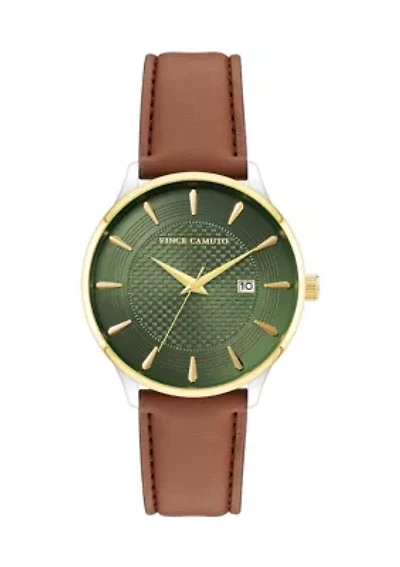 Quartz Vintage Brown Leather Band with Green Dial Watch