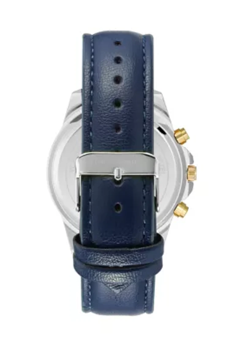 Quartz Dress Navy PU Leather Two-Tone Metal Alloy Watch