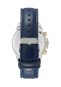 Quartz Dress Navy PU Leather Two-Tone Metal Alloy Watch