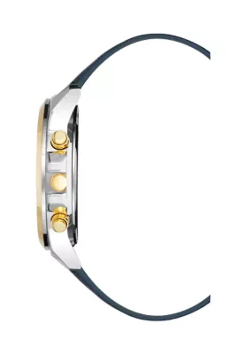 Quartz Dress Navy PU Leather Two-Tone Metal Alloy Watch