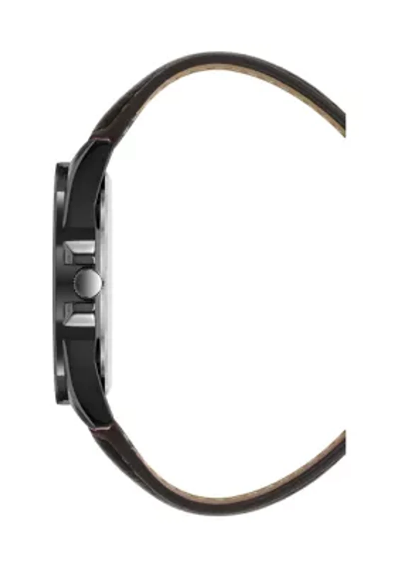 Quartz Essential Dark Brown Leather Band Watch