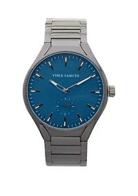 Dark Gray Metal Band Watch with Blue Dial 