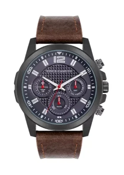 Quartz Rugged Brown PU Leather with Navy Dial Watch