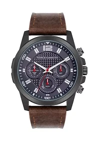 Quartz Rugged Brown PU Leather with Navy Dial Watch