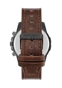Quartz Rugged Brown PU Leather with Navy Dial Watch