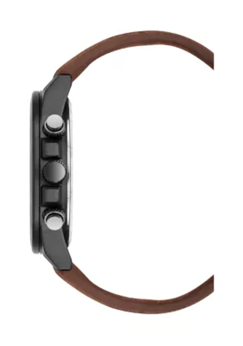 Quartz Rugged Brown PU Leather with Navy Dial Watch