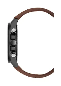Quartz Rugged Brown PU Leather with Navy Dial Watch