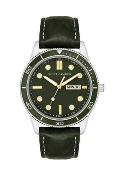 Quartz Contemporary Smooth Green Leather Band Watch