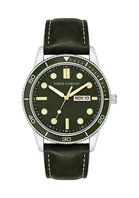 Quartz Contemporary Smooth Green Leather Band Watch