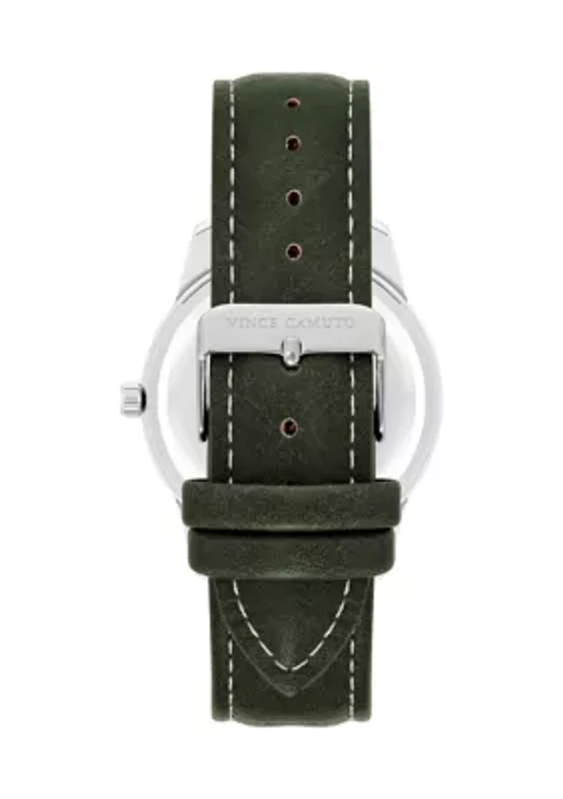 Quartz Contemporary Smooth Green Leather Band Watch
