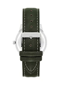 Quartz Contemporary Smooth Green Leather Band Watch
