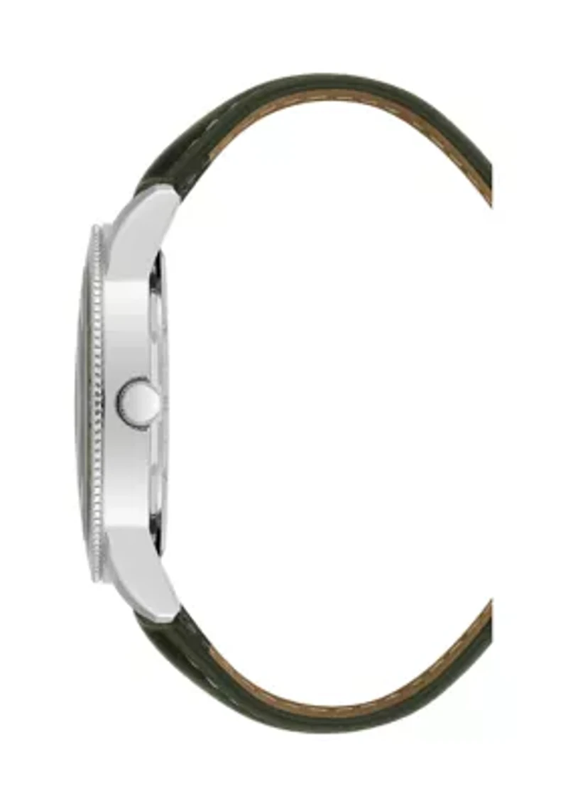 Quartz Contemporary Smooth Green Leather Band Watch