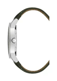 Quartz Contemporary Smooth Green Leather Band Watch