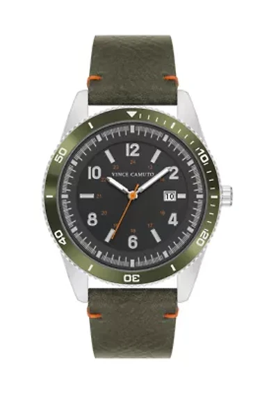 Quartz Bold Green PU Leather Band Watch