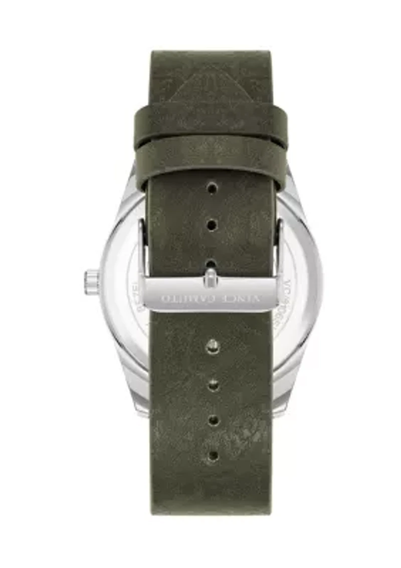 Quartz Bold Green PU Leather Band Watch