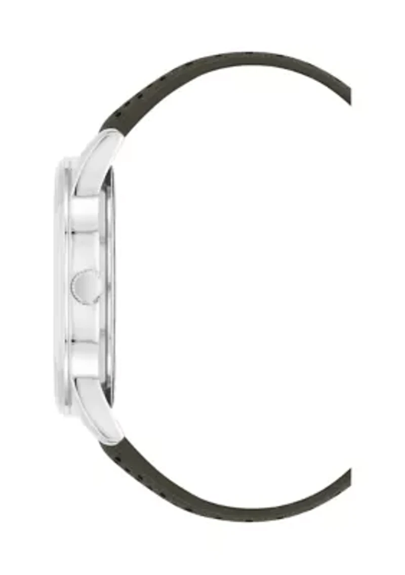 Quartz Sport Olive PU Leather Band Watch
