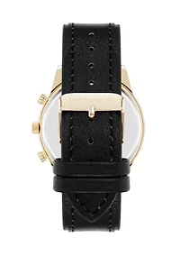 Quartz Sleek Black PU Leather Dual Sub-Dial Watch