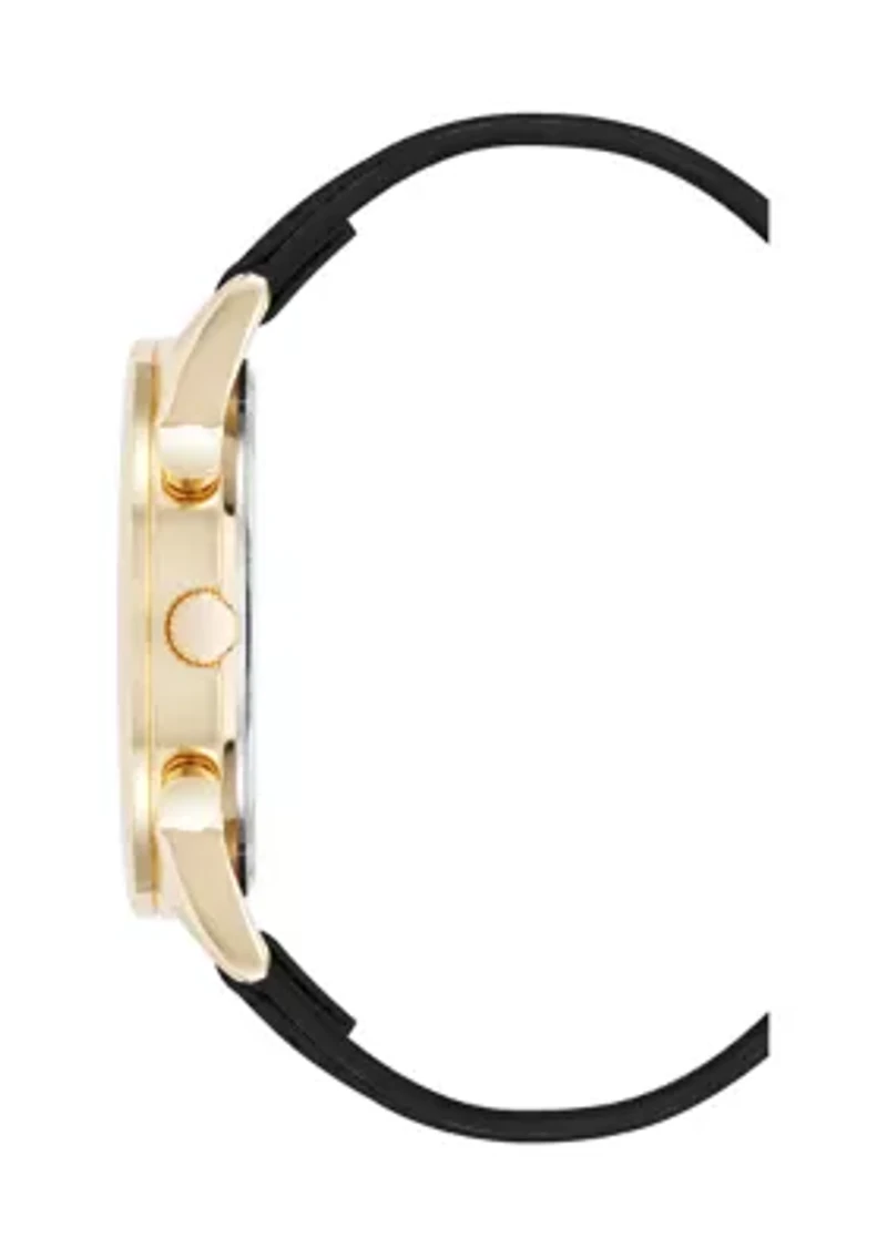 Quartz Sleek Black PU Leather Dual Sub-Dial Watch