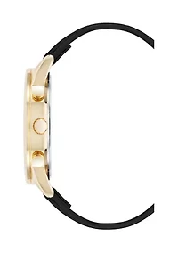 Quartz Sleek Black PU Leather Dual Sub-Dial Watch