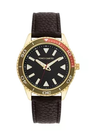 Men's Quartz Brown PU Leather Band Watch
